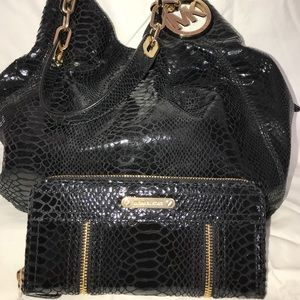 Michaels Kors leather snakeskin hobo match wallet